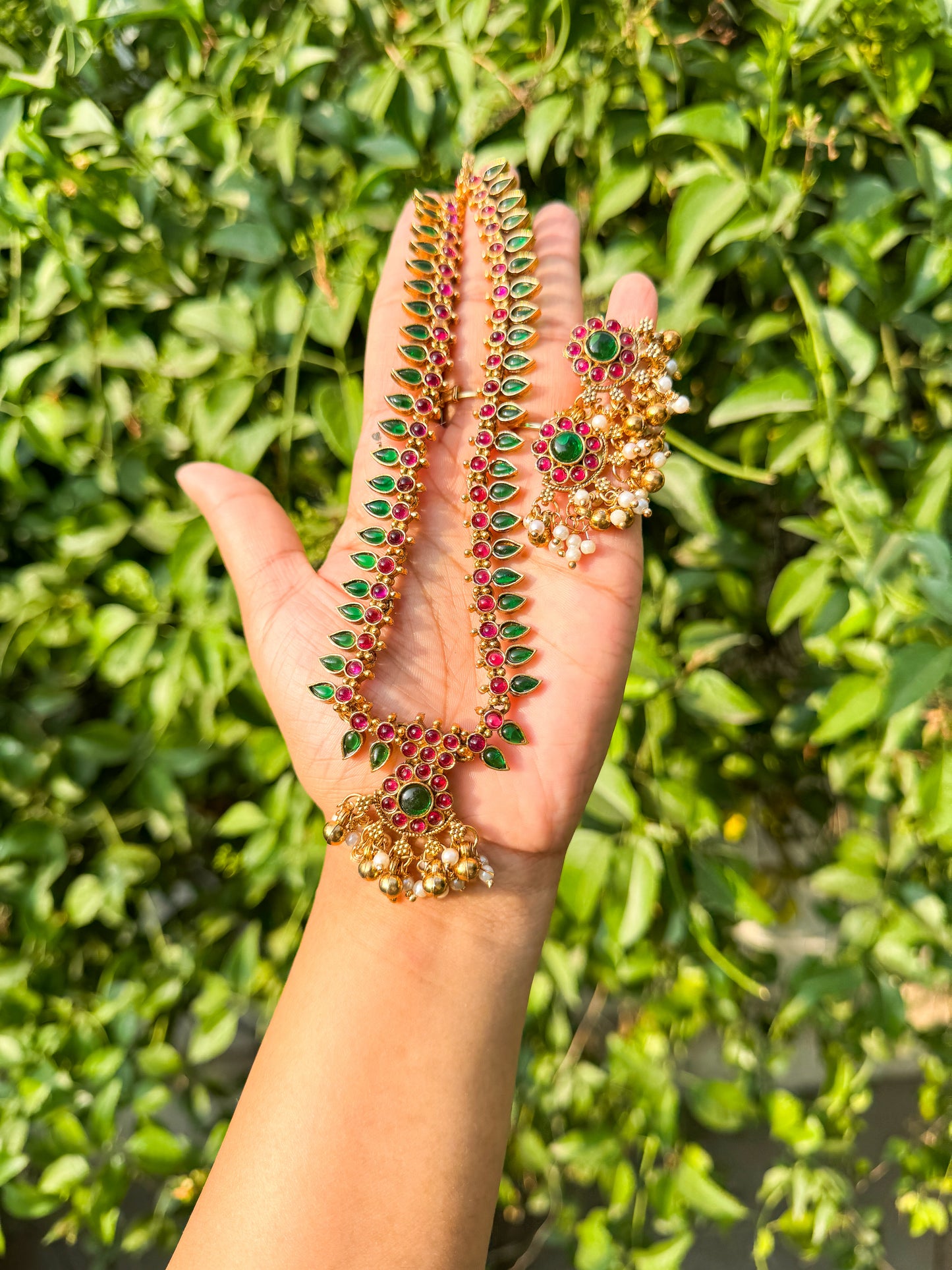 Kerala Style small palakka Haram with earring set