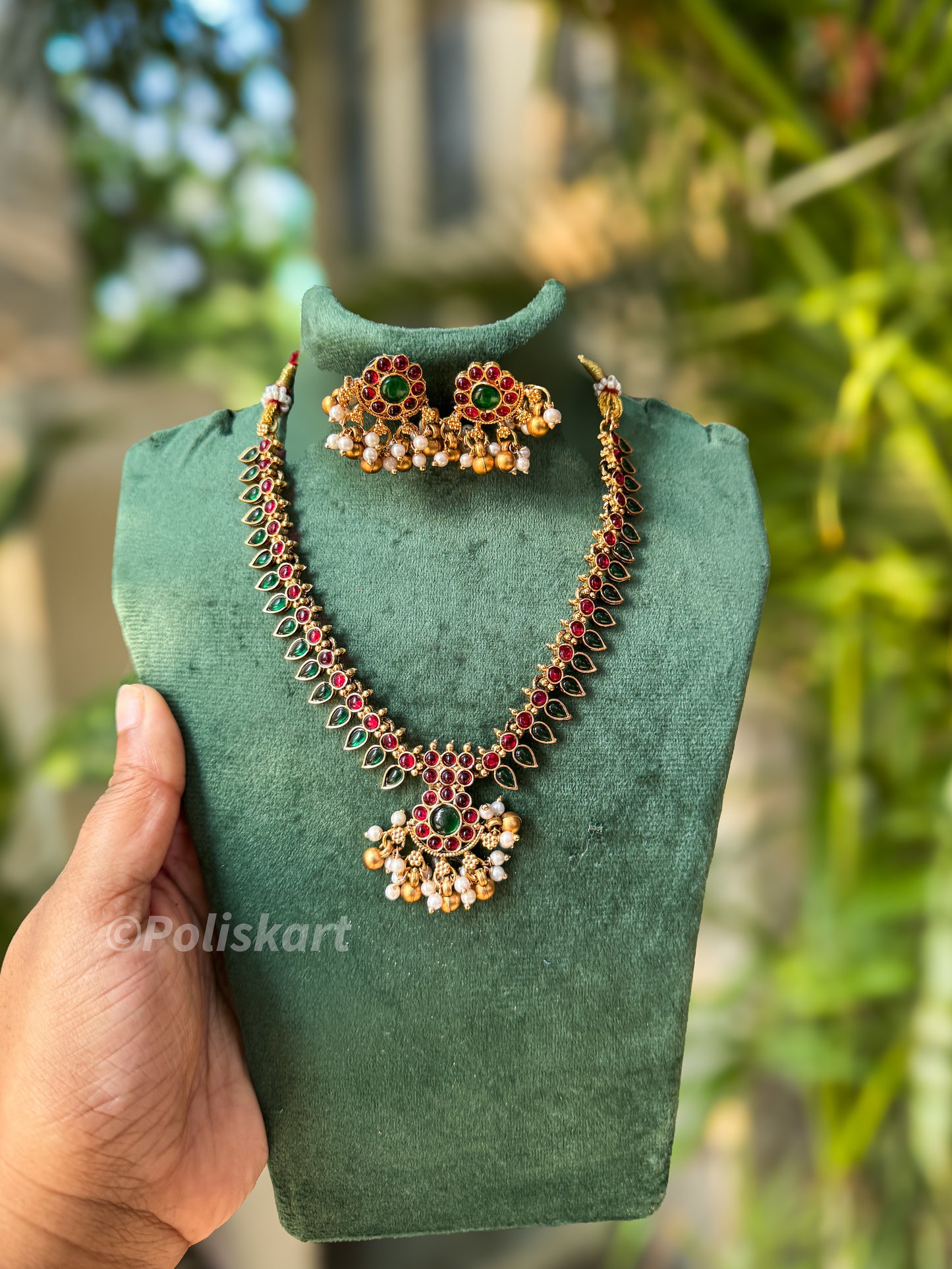 Small palakka short necklace with earring set