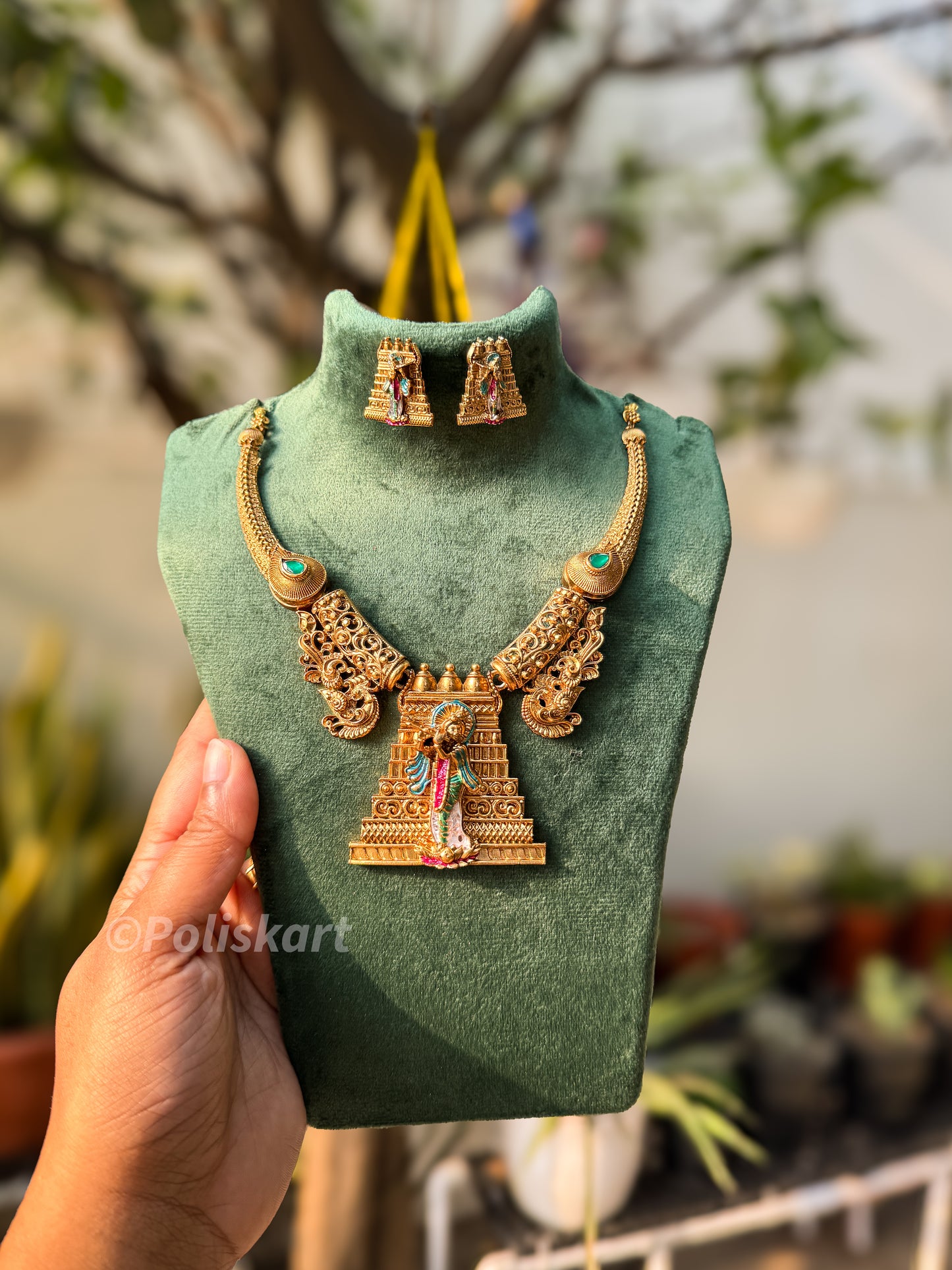 Trending color enamel worked krishna necklace and earring set