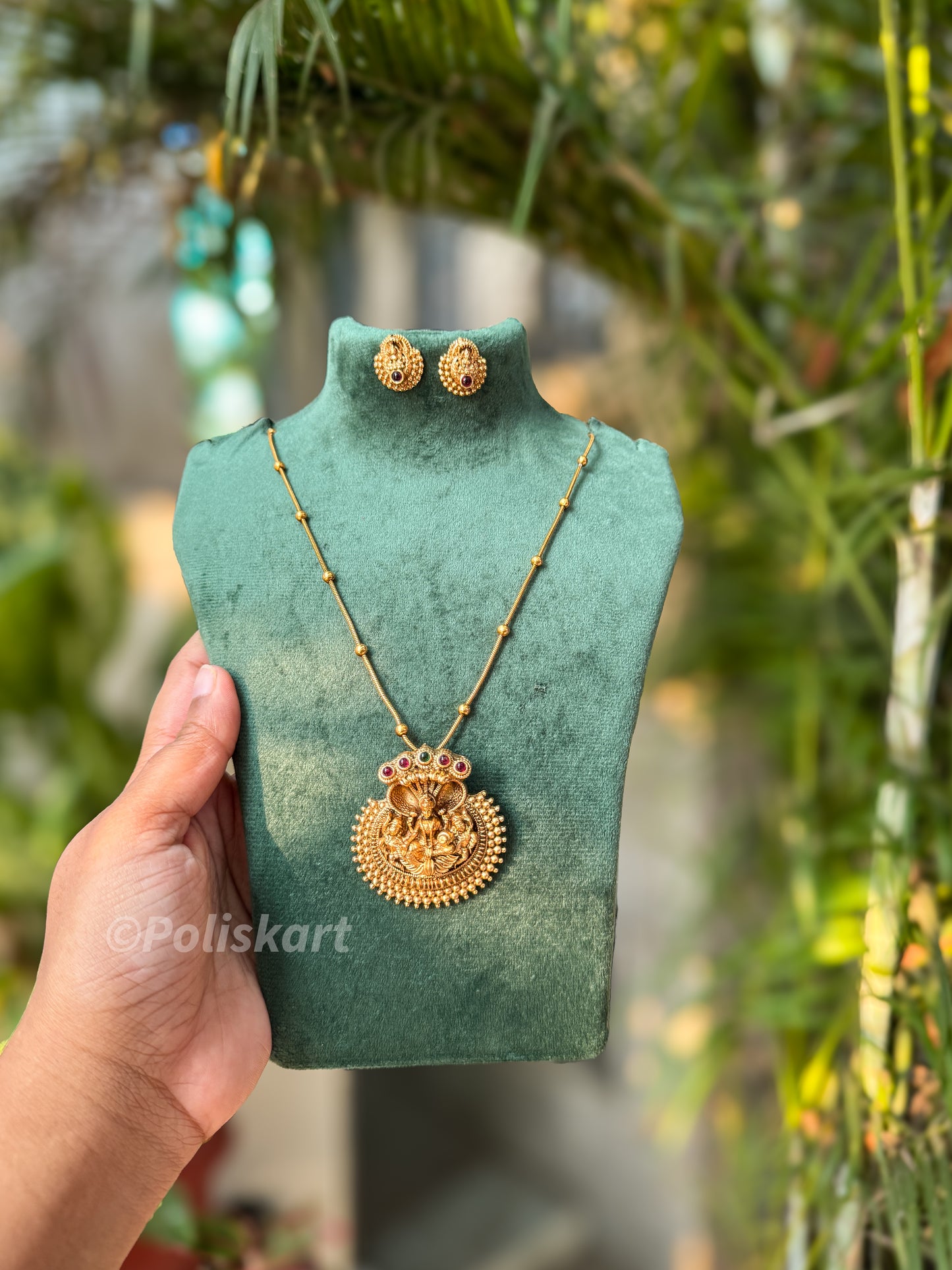 Chain with Naga lakshmi pendant and stud