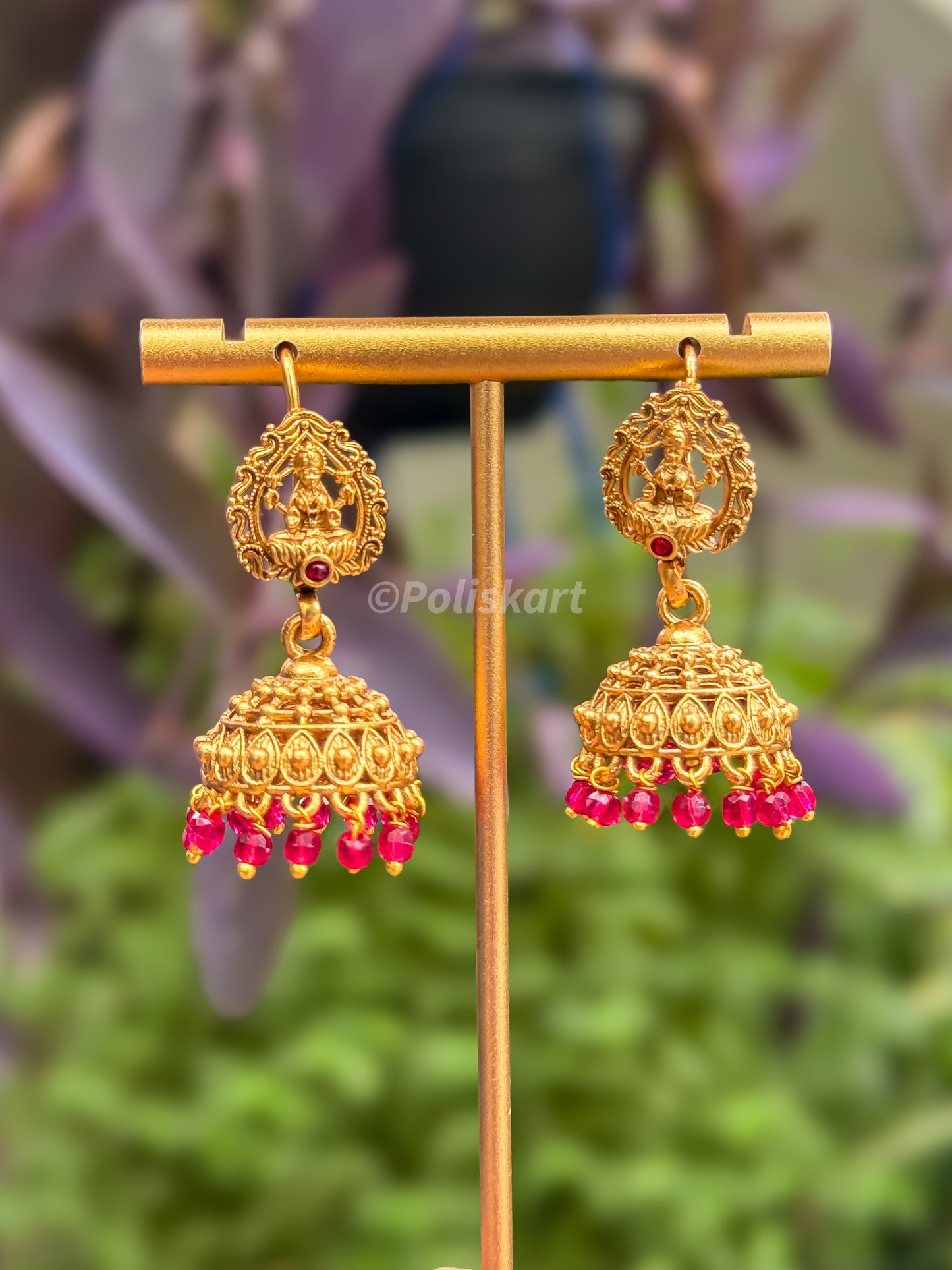 Ruby beads worked jhumka