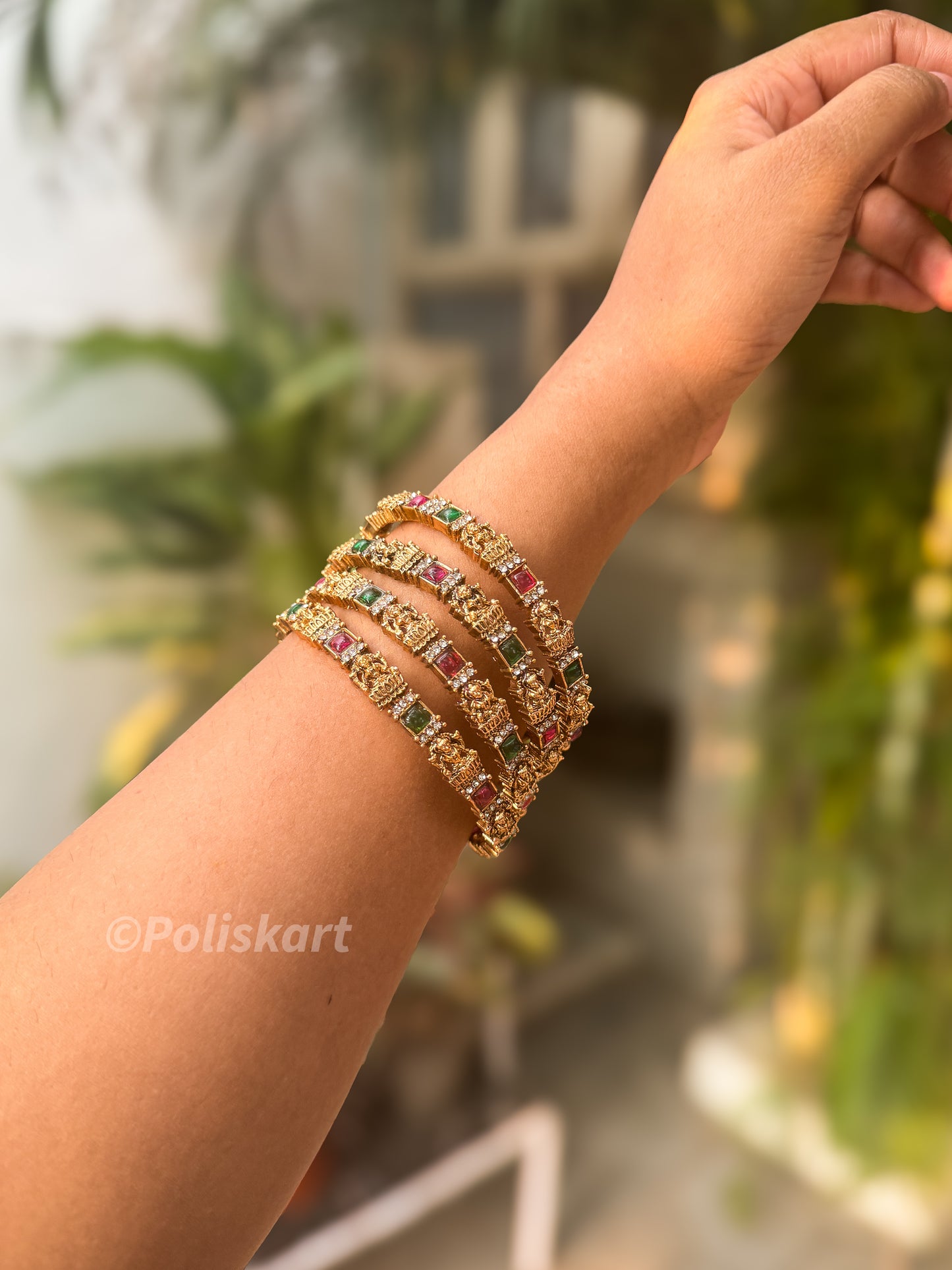 4 bangles rubi and emerald stone with lakshmi design