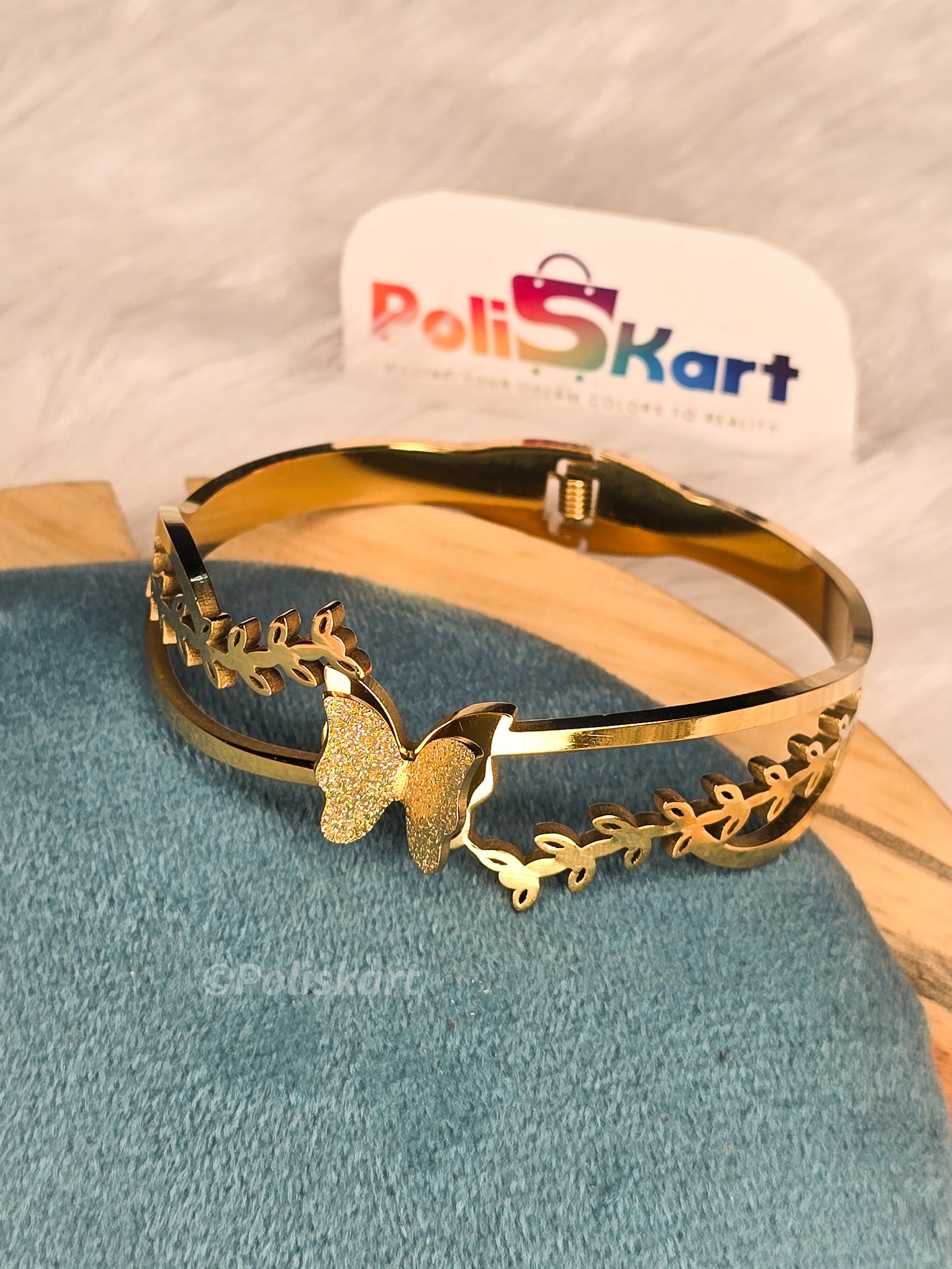 Anti Tarnish cuff bangle- Butterfly with leaf design
