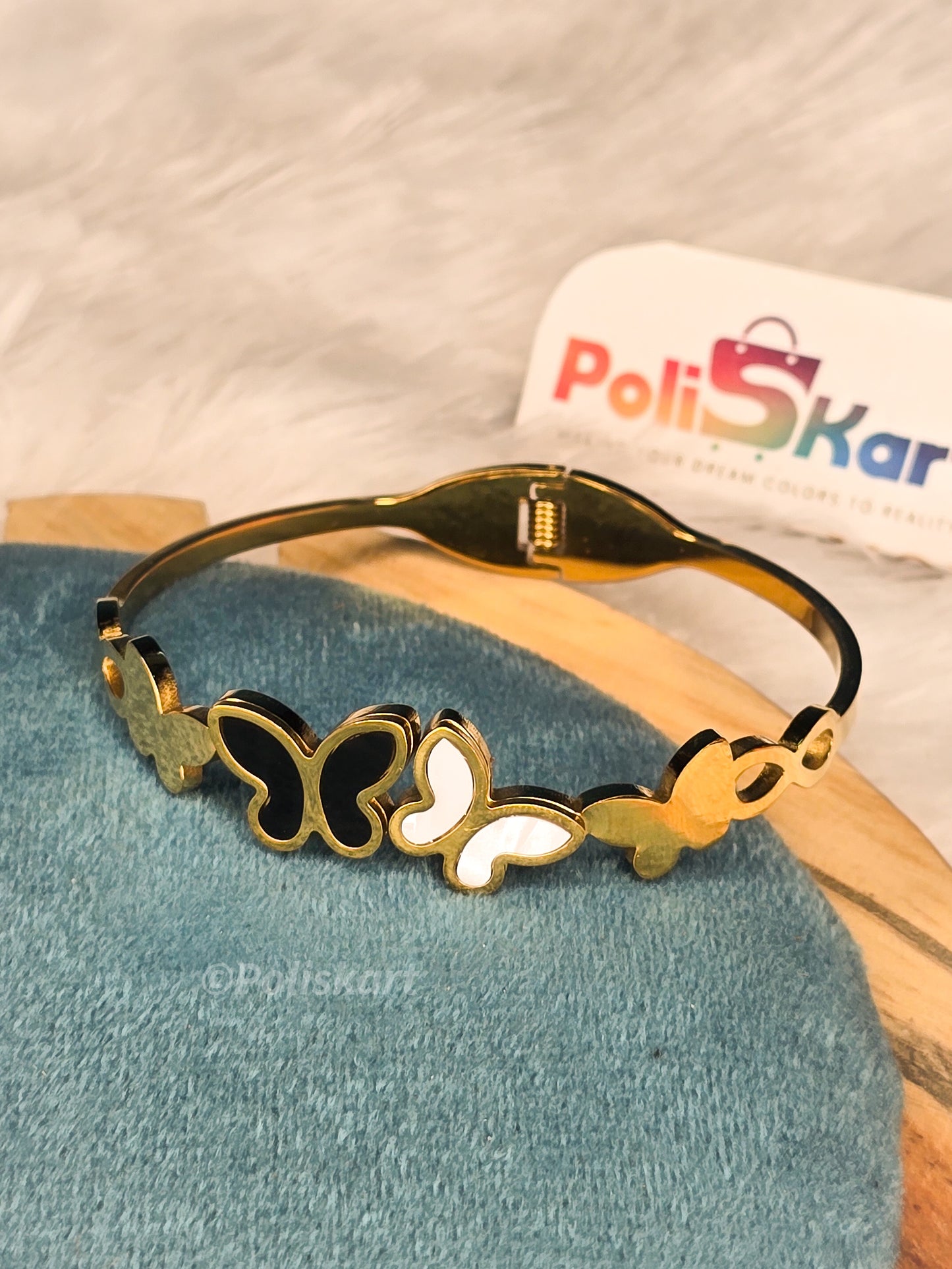 Anti Tarnish cuff bangle- Black and white Butterfly design