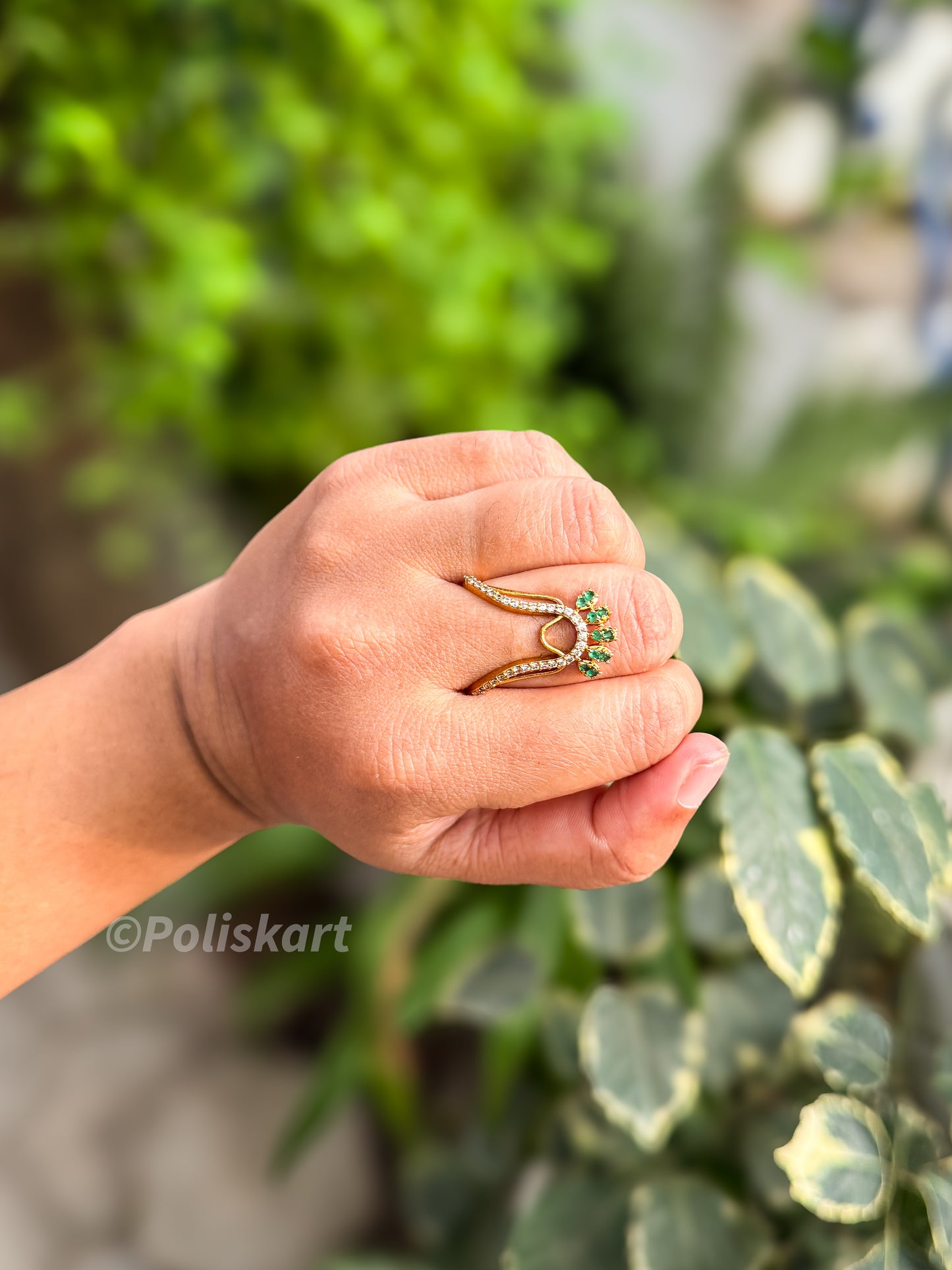 Vangi ring - Green Stone worked-Free size