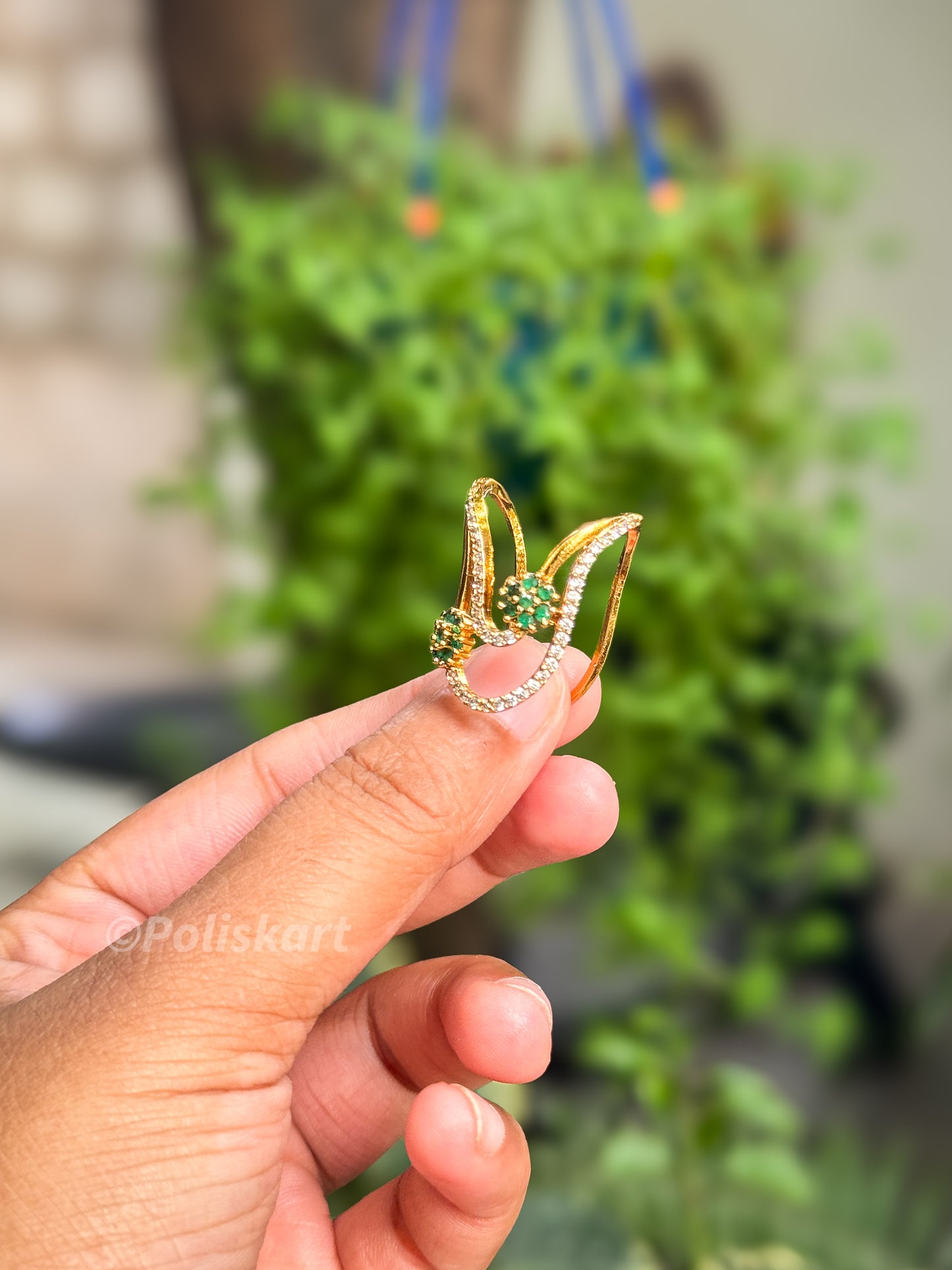 Vangi ring - Green Stone flower-Free size