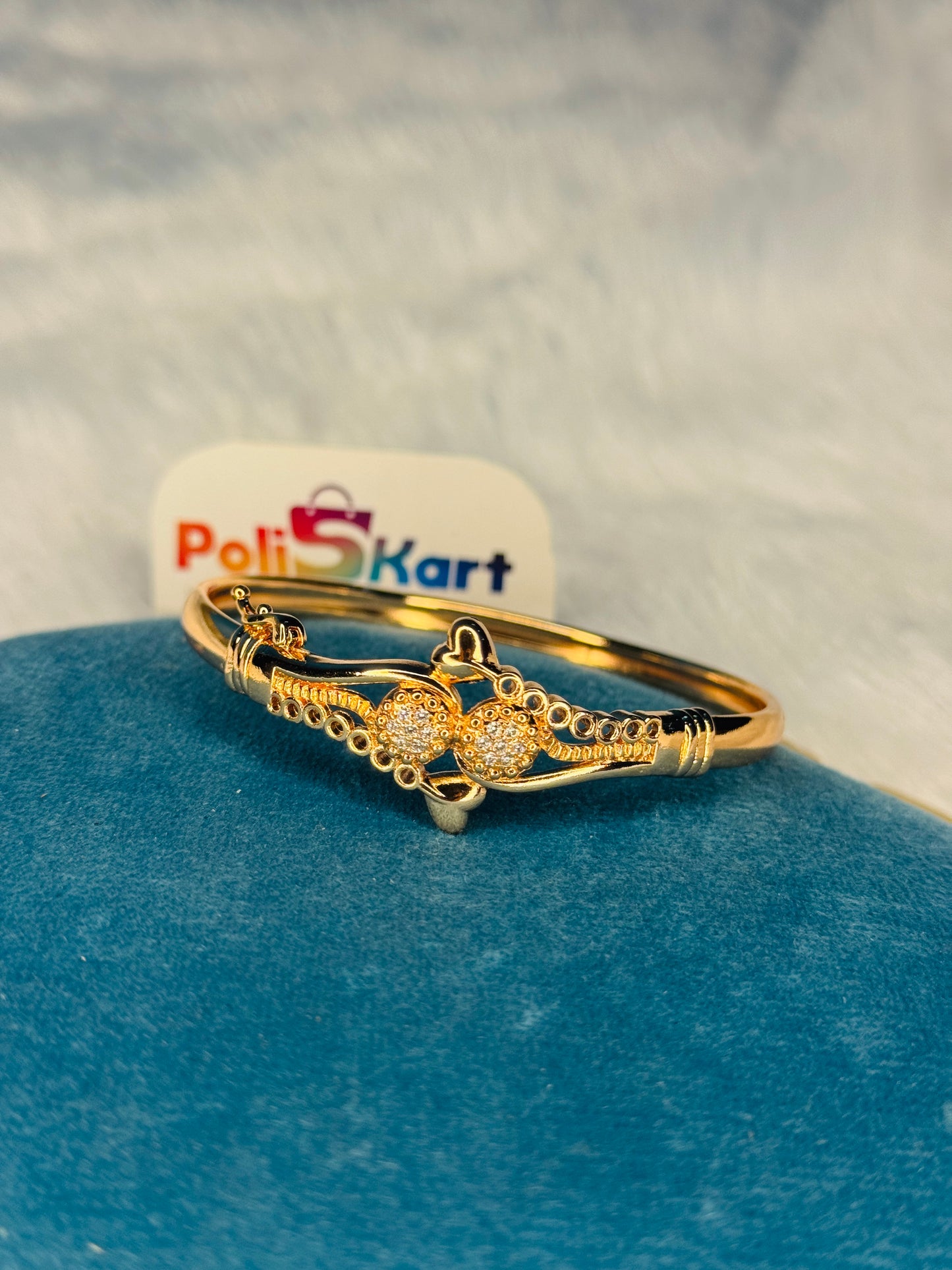 Anit tarnish cuff bangle Free size - Diamond heart design