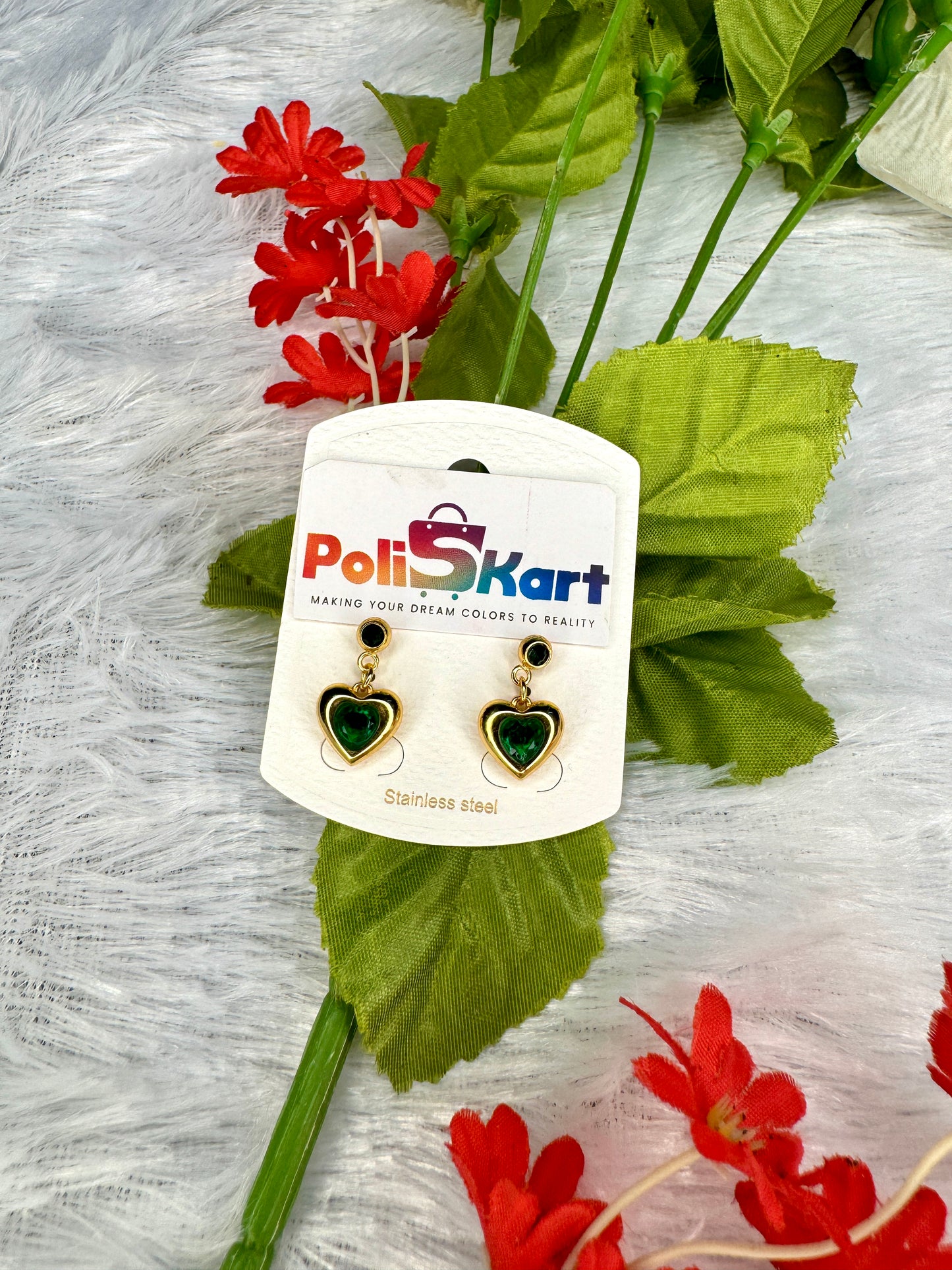 Green stone heart earing set