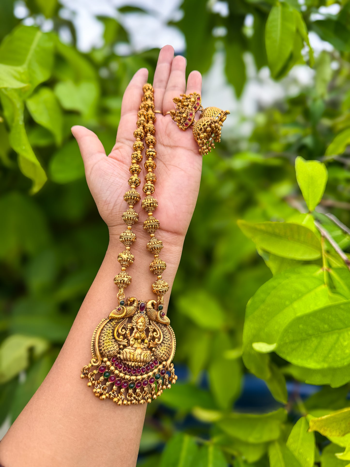 Premium Lakshmi Haram with Jhumka set medium size