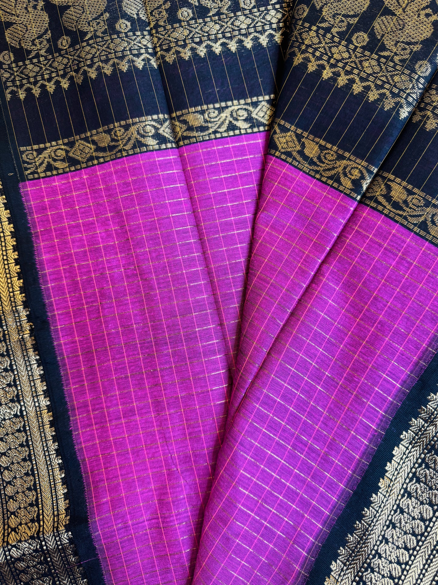 PK035 - Pure Kalyani cotton saree - Pink with Black color