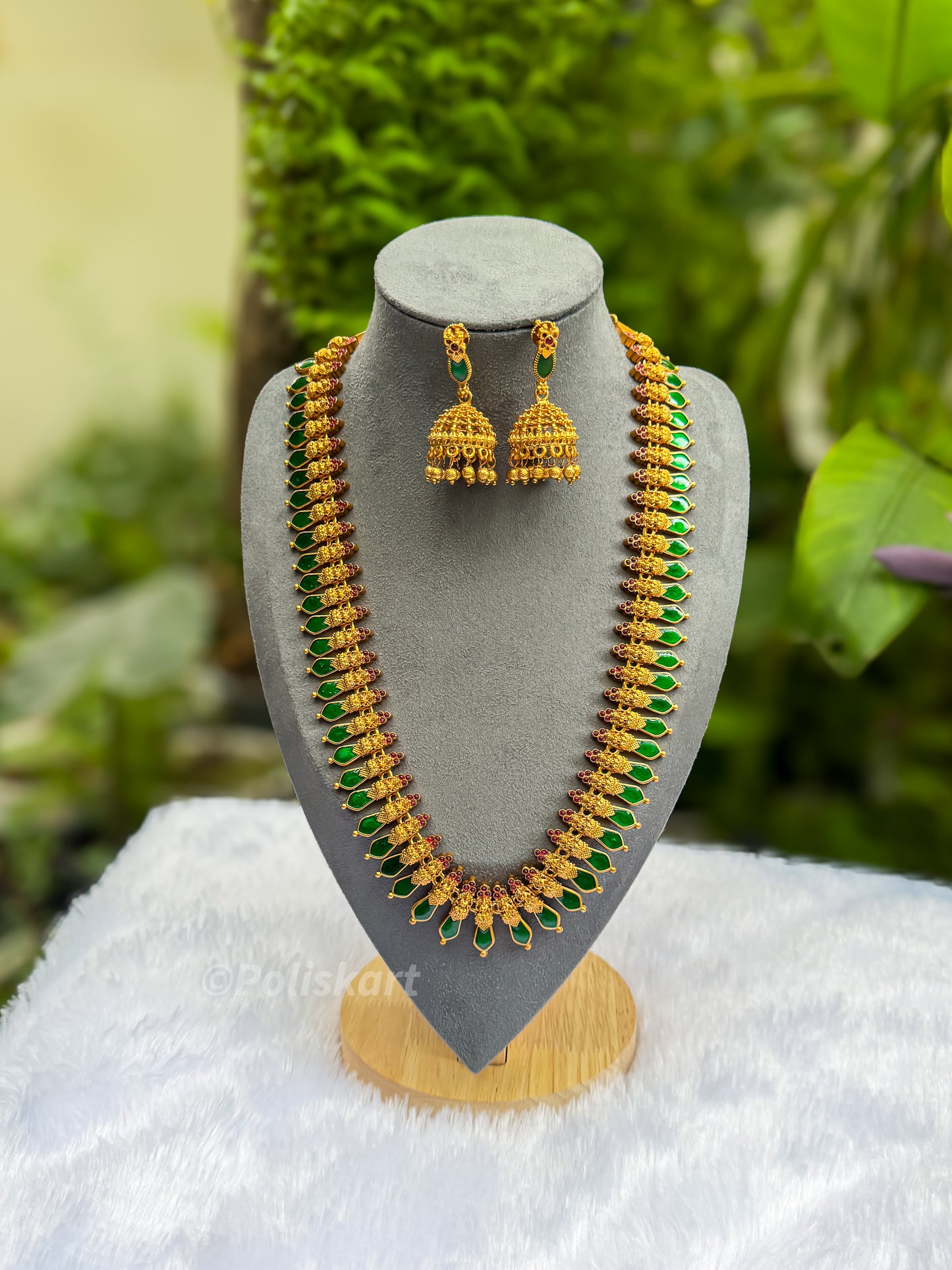 PK049 - Green Palaka haram with jhumka set