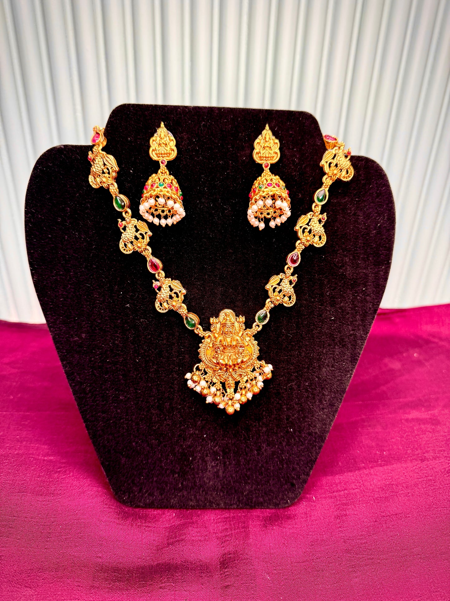 Heavy Stone Worked Lakshmi Necklace Set with Earring