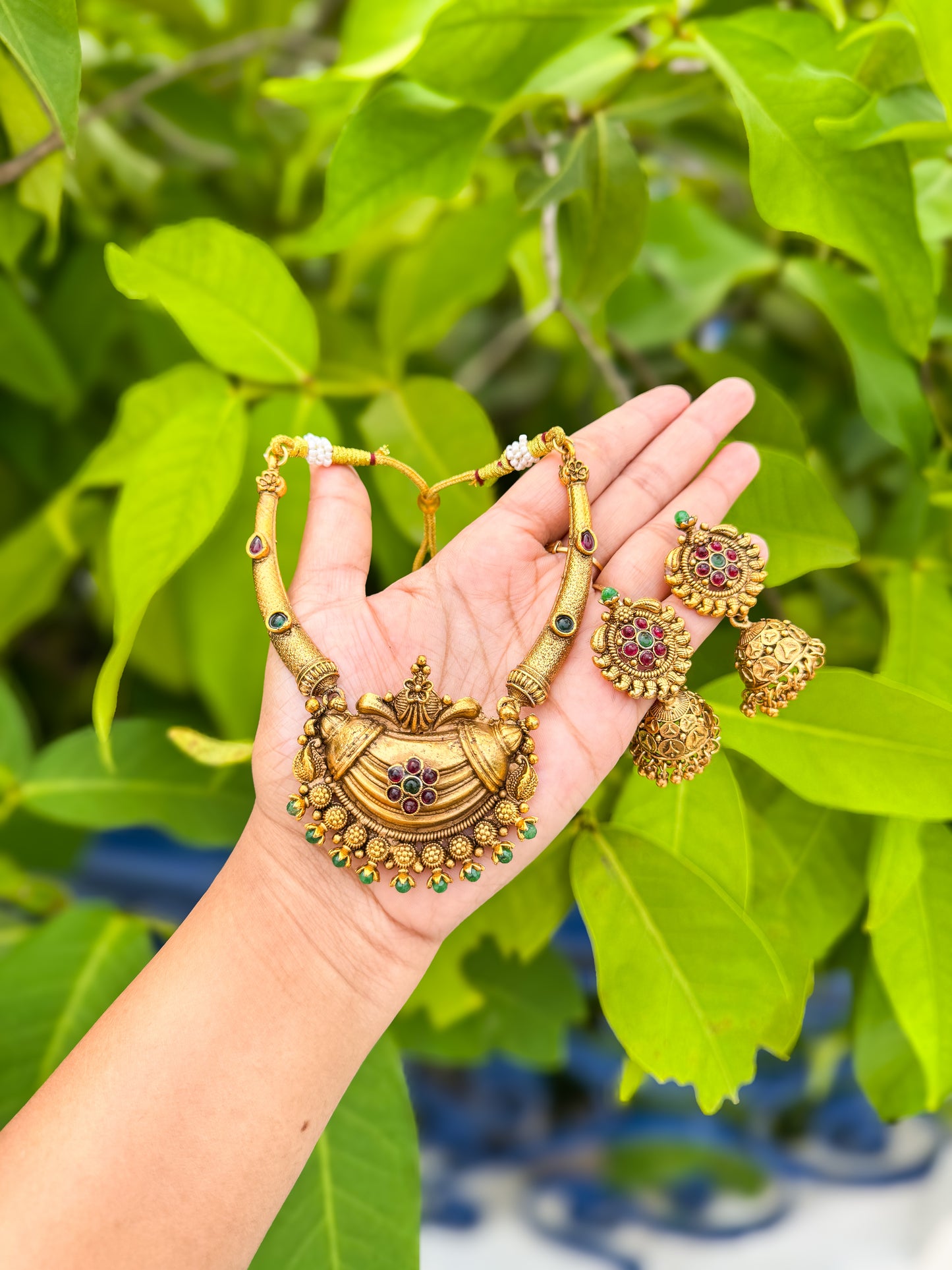 Antique traditional necklace piece with Jhumka set