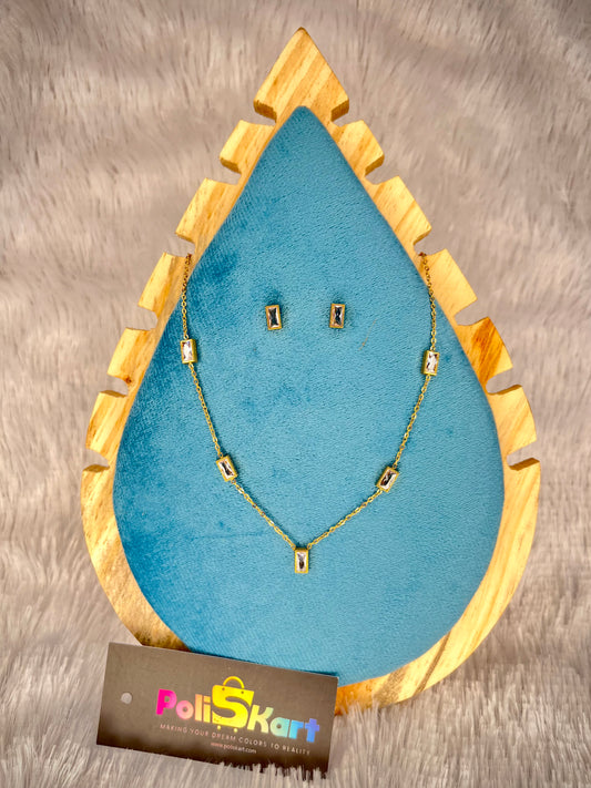 White square stone necklace with earring set