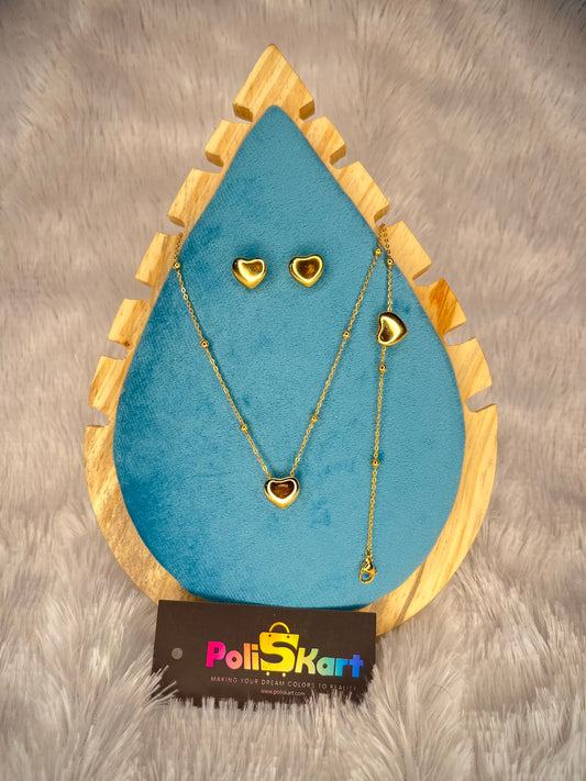 Chain, bracelet and earring set heart design