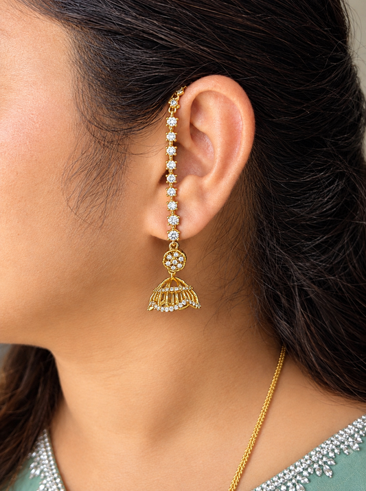 PK265- Trending Mamitha Baiju style white stone Jhumka with chain