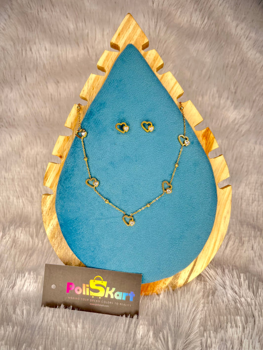Double heart designed necklace with earring set