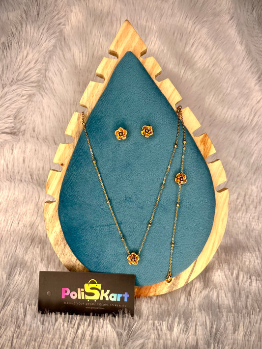 Chain, earring and bracelet set flower design