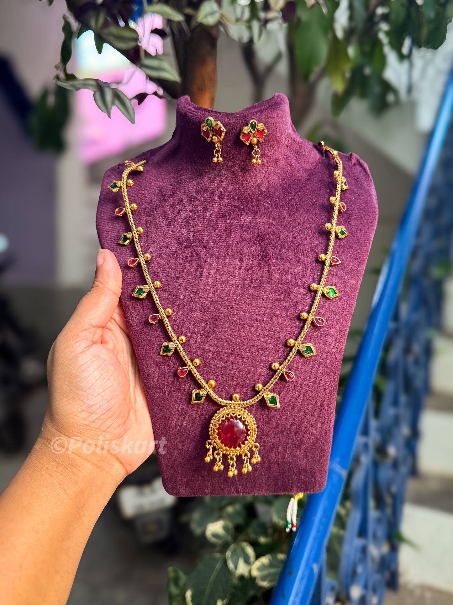 Small palakka style short haram with earring set