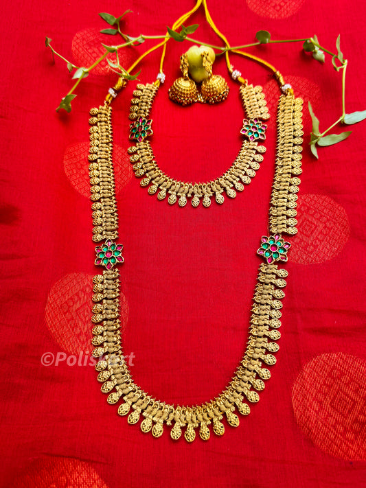 Gold finished Peacock necklace and haram set with jhumka