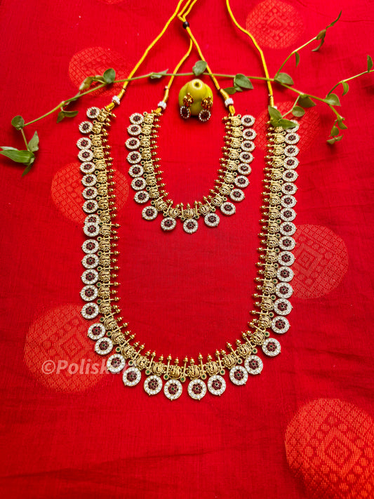 Trending lotus and stone worked necklace and haram set with earring