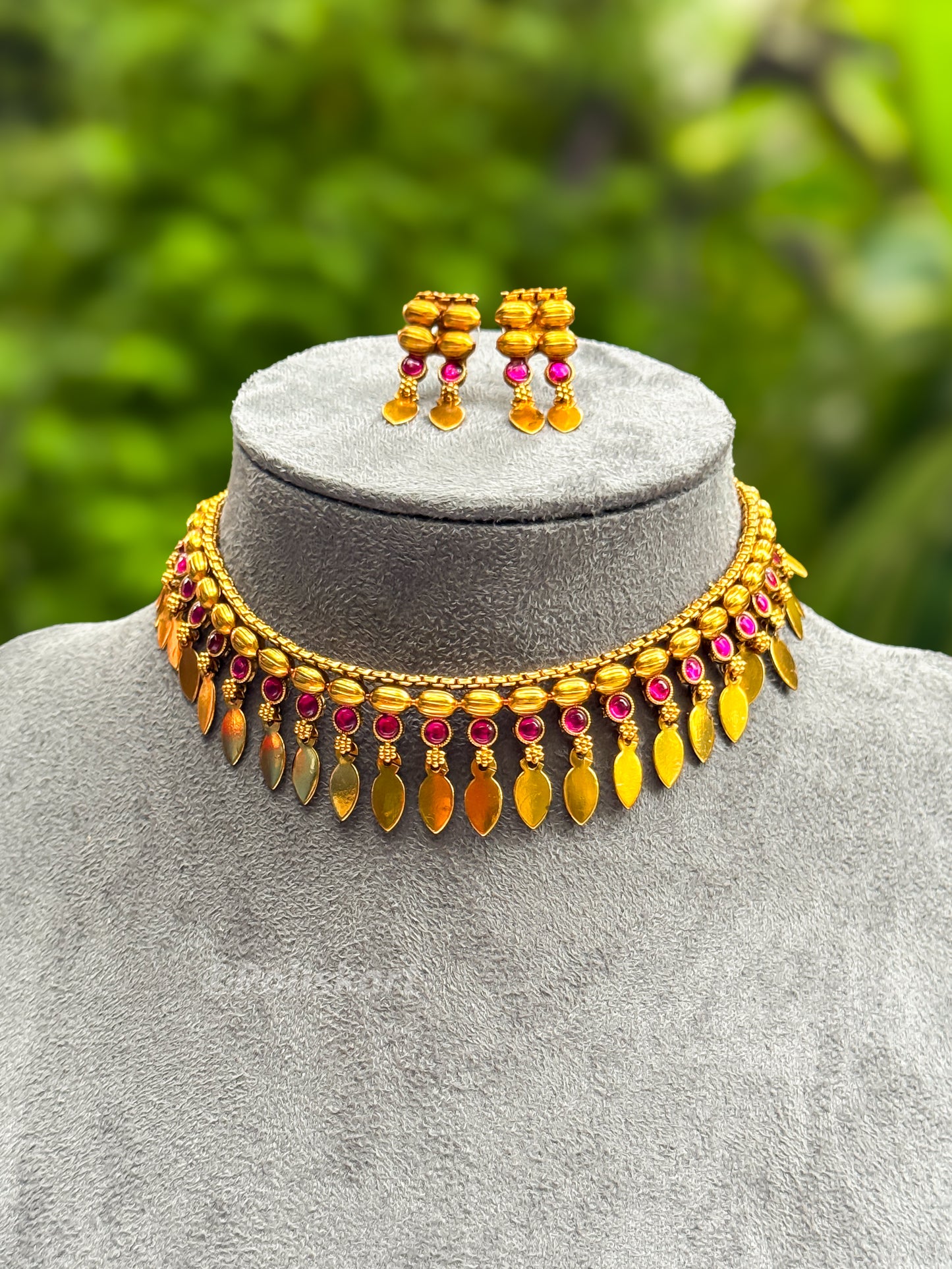 PK098 -  Trending rubi stone worked elakkathali with earring set
