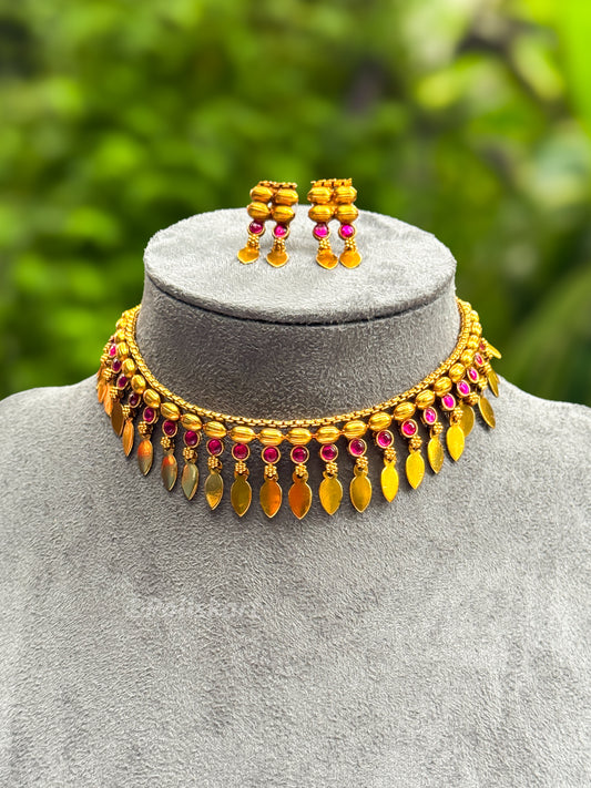 PK098 -  Trending rubi stone worked elakkathali with earring set