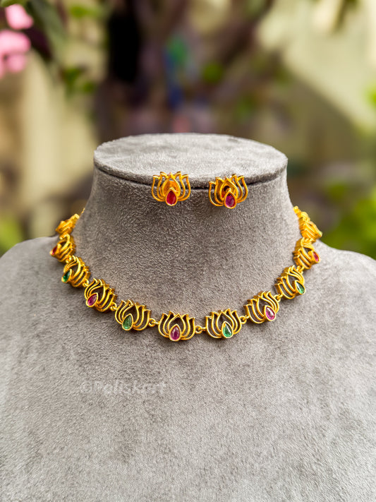 PK100 -  Trending multicolor lotus necklace with earring set