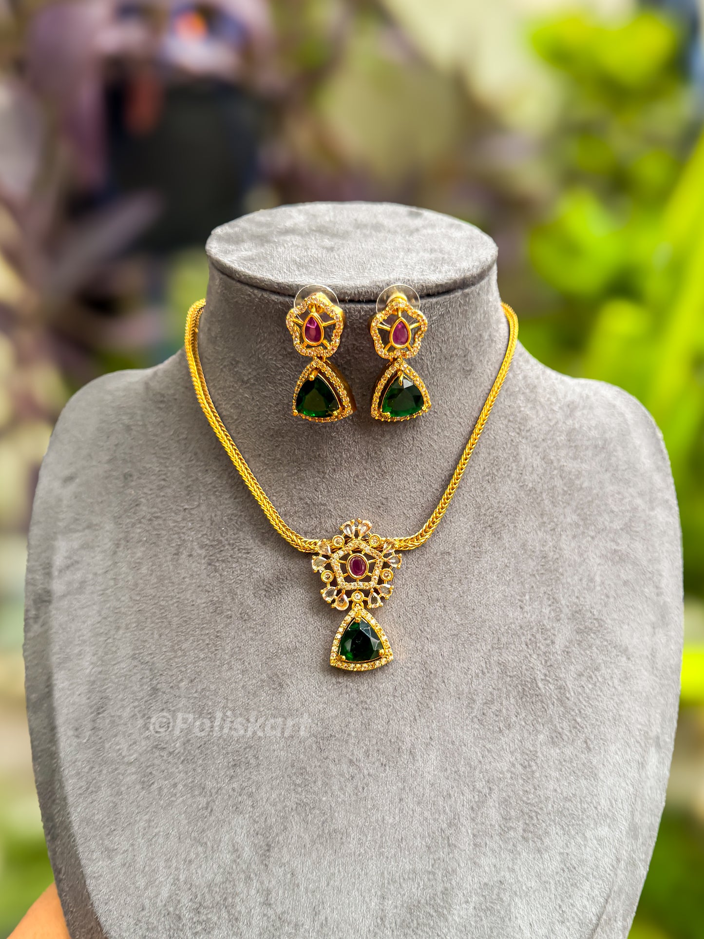 PK101 -  Multicolor stone worked attigai with earring set