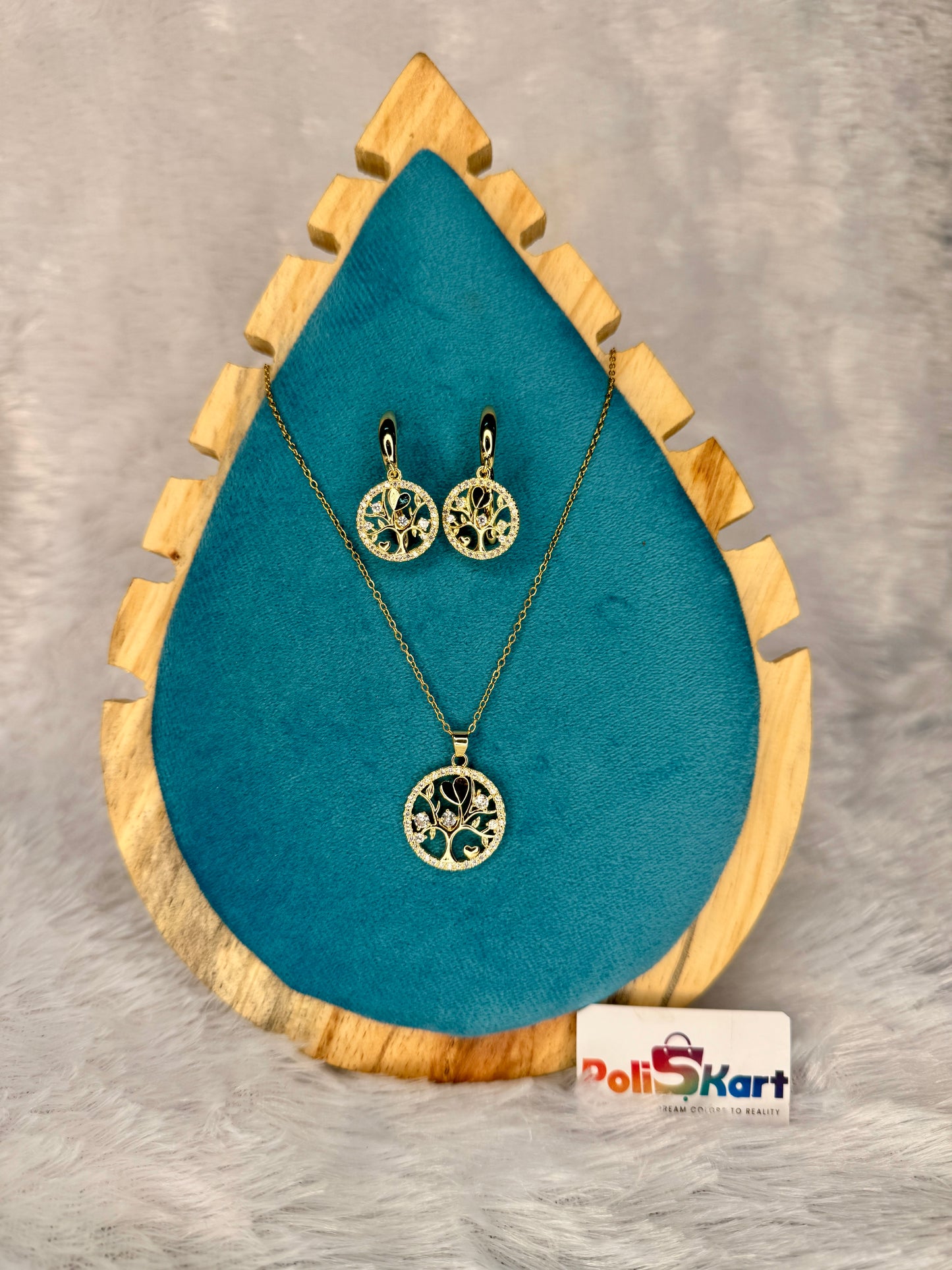 Anti Tarnish chain with tree designed pendant and earring set