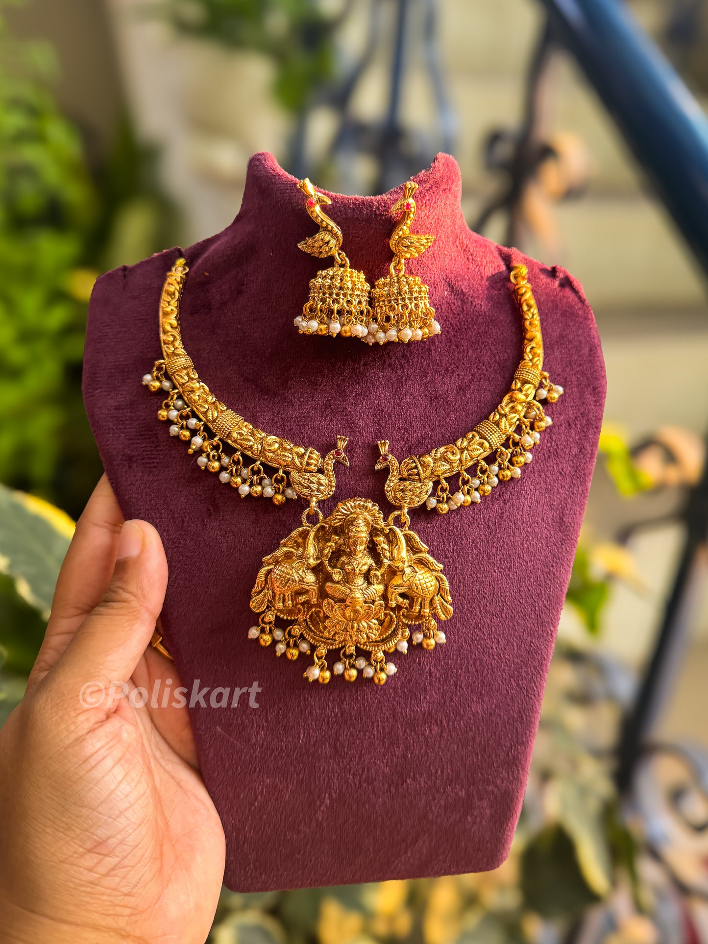 Peacock design with pear highlighted necklace with jhumka set