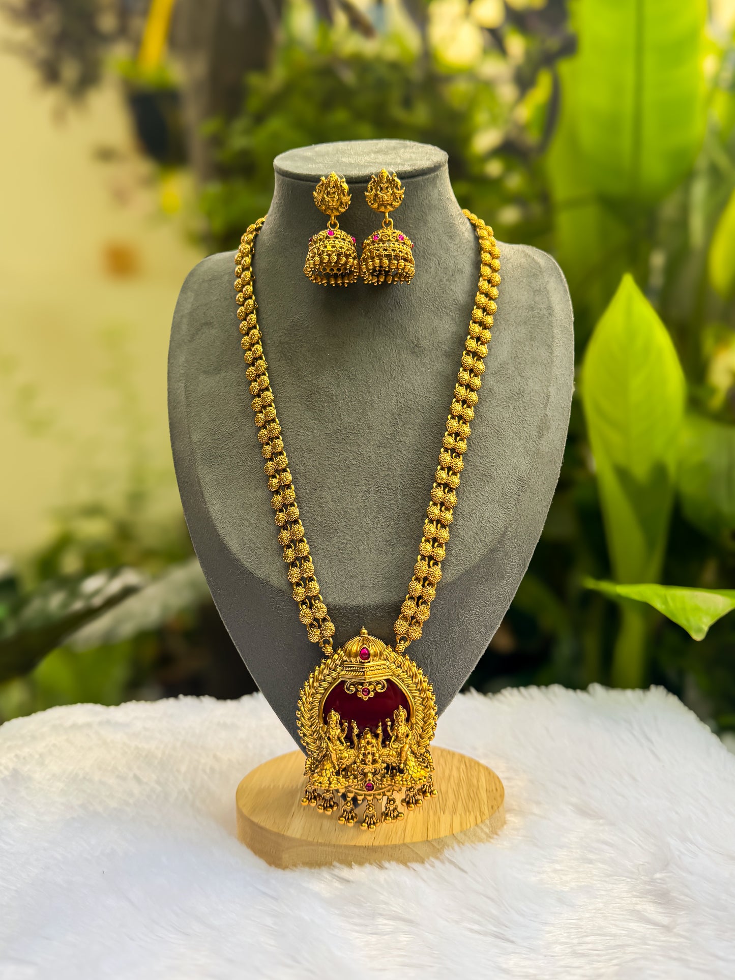 PK110 - Red Peacock lakshmi haram with jhumka set