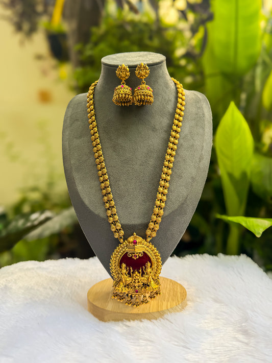 PK110 - Red Peacock lakshmi haram with jhumka set