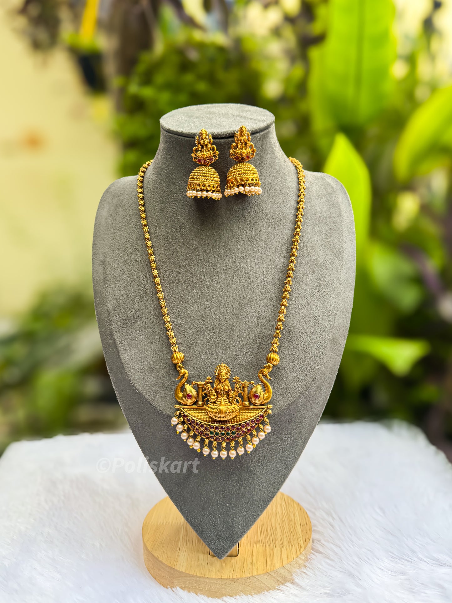 PK113 - Peacock Lakshmi pendant with chain and jhumka set