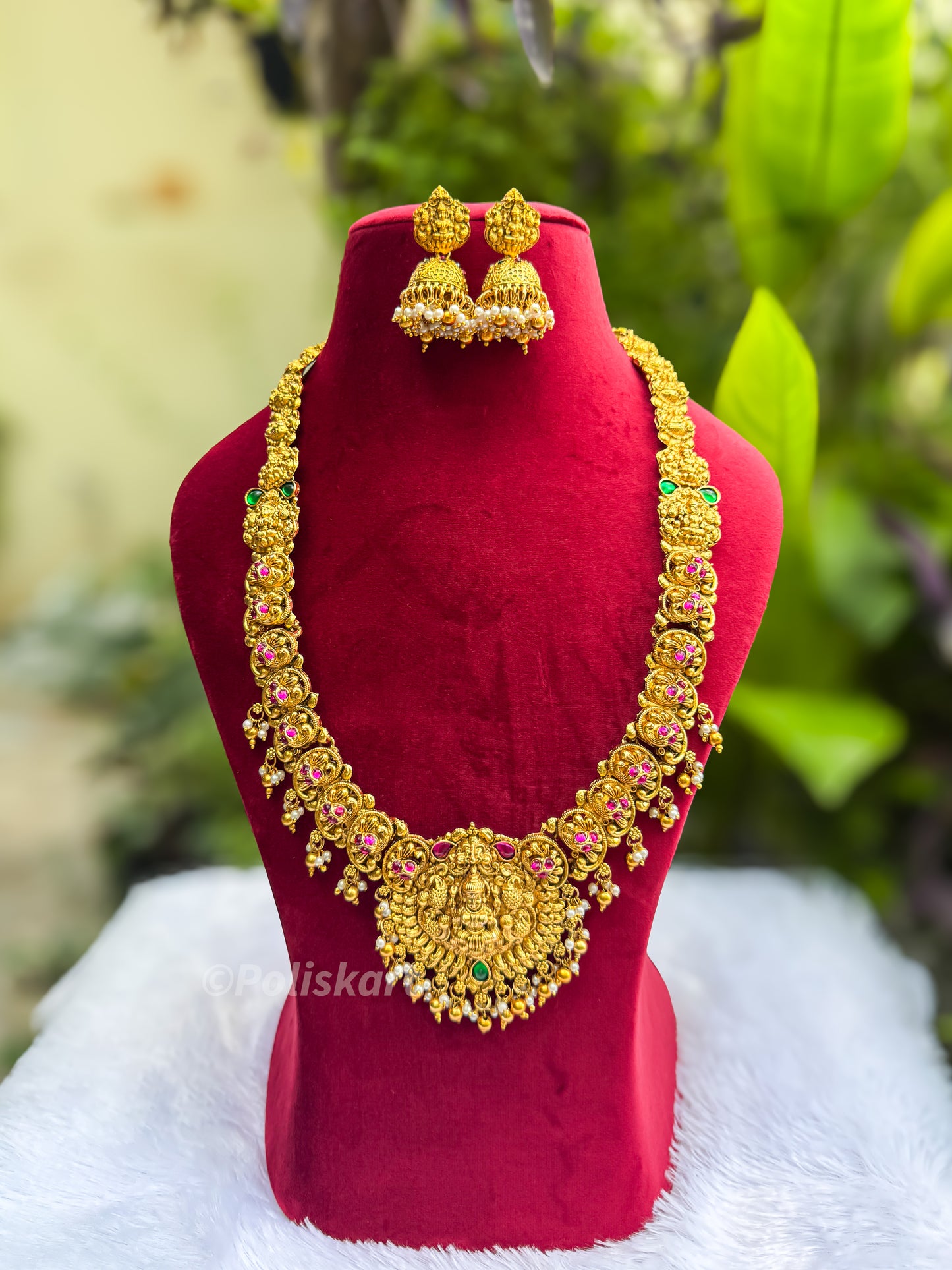 PK117 - Heavy worked Lakshmi peacock haram with jhumka set