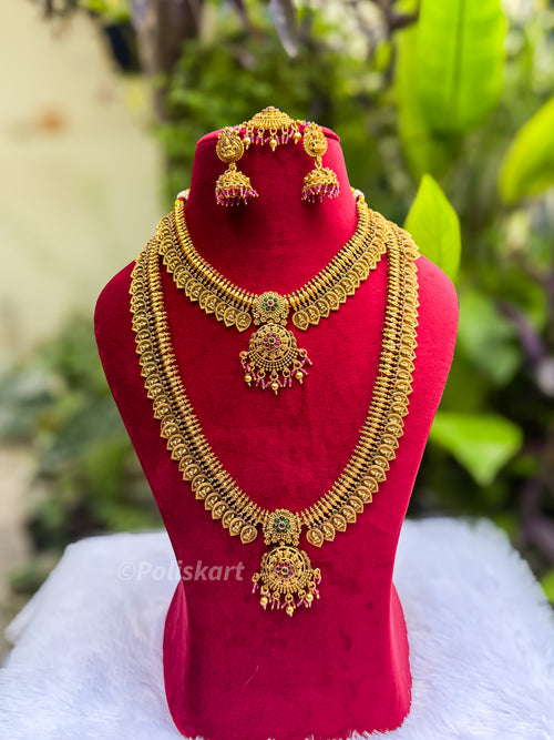 PK120 - Multi stone worked lakshmi haram and necklace set