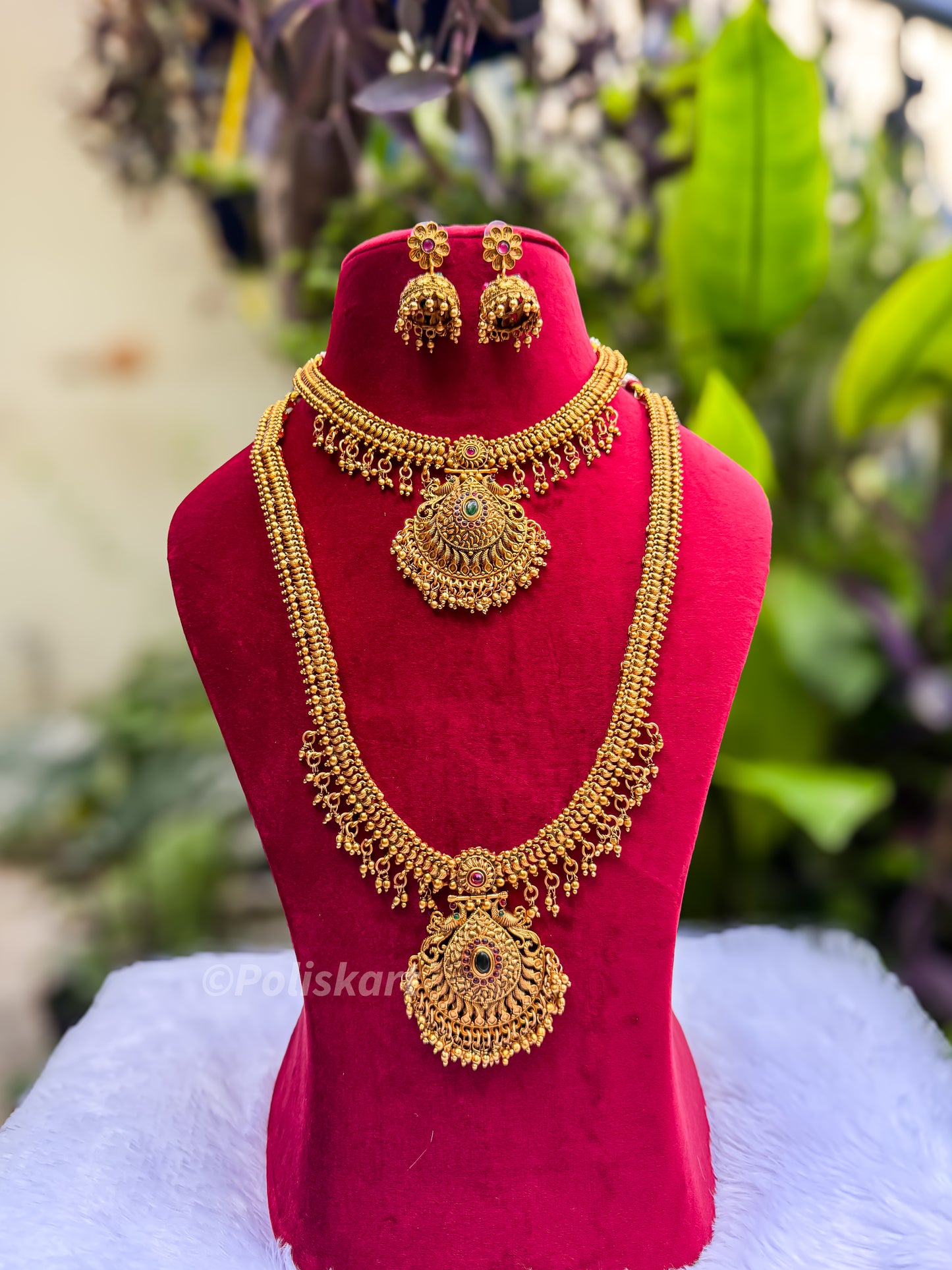 PK116 - Gold finished peacock necklace and haram set