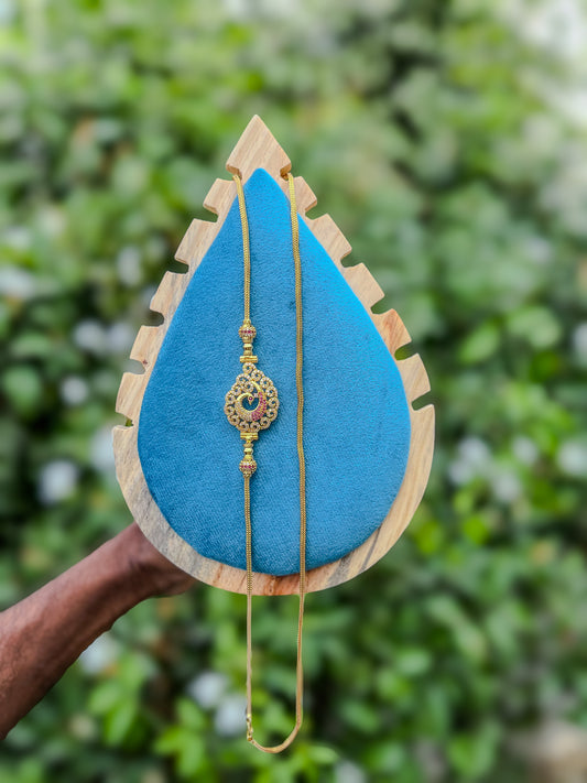 24 inch red and White peacock stone worked Mugappu chain