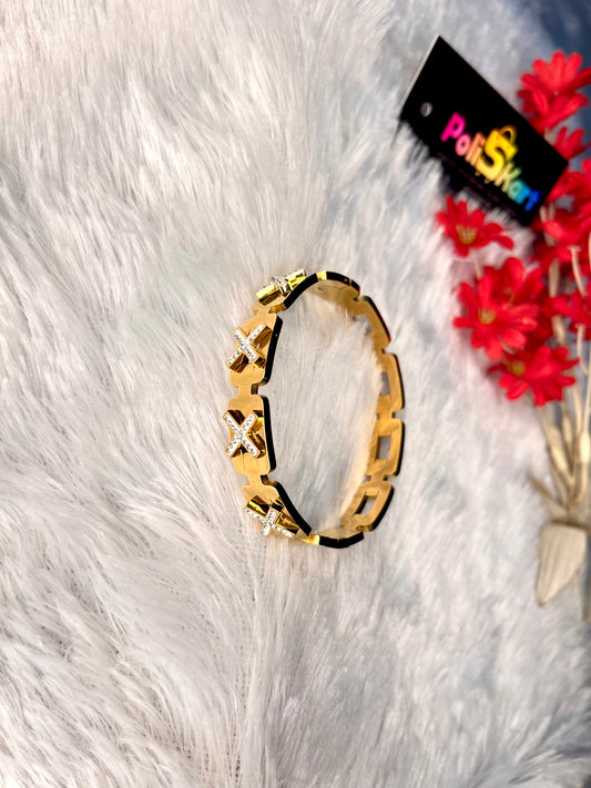 Cuff bangle with white stone worked design