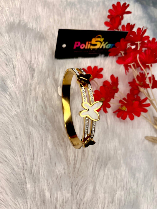 Cuff bangle with white butterfly design