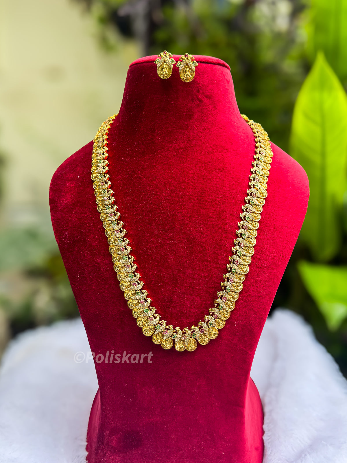 PK124 - Premium Muti stone worked peacock haram with earing