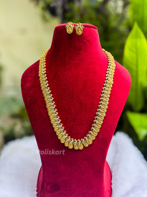 PK124 - Premium Muti stone worked peacock haram with earing