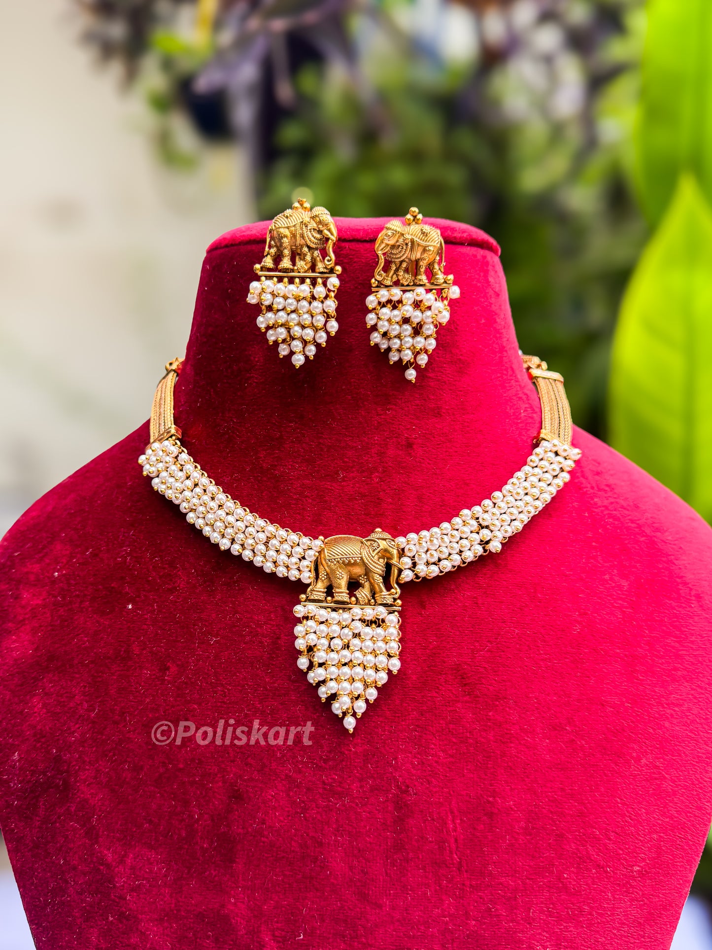 PK122 - Premium Pearl Elephant necklace with earing