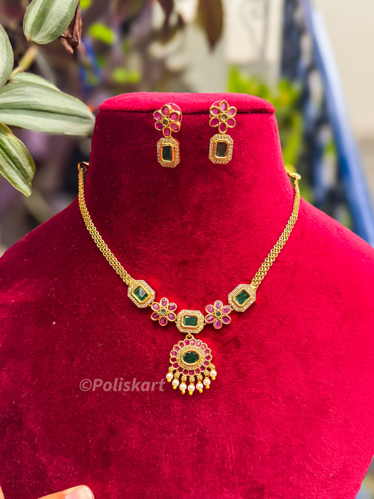 PK126 - Multi stone worked Necklace with earing
