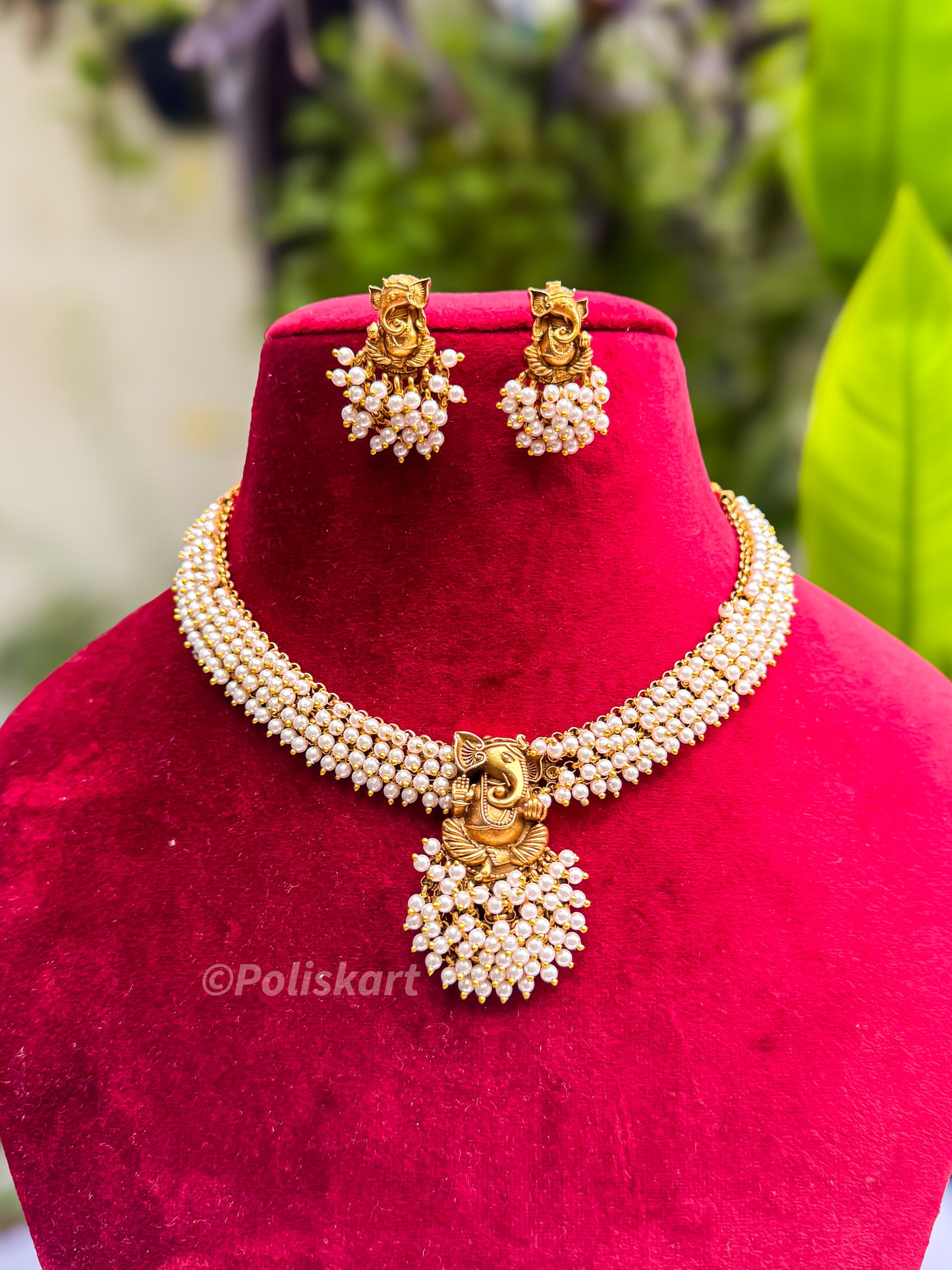 PK123 - Premium Pearl worked vinayagar necklace with earing