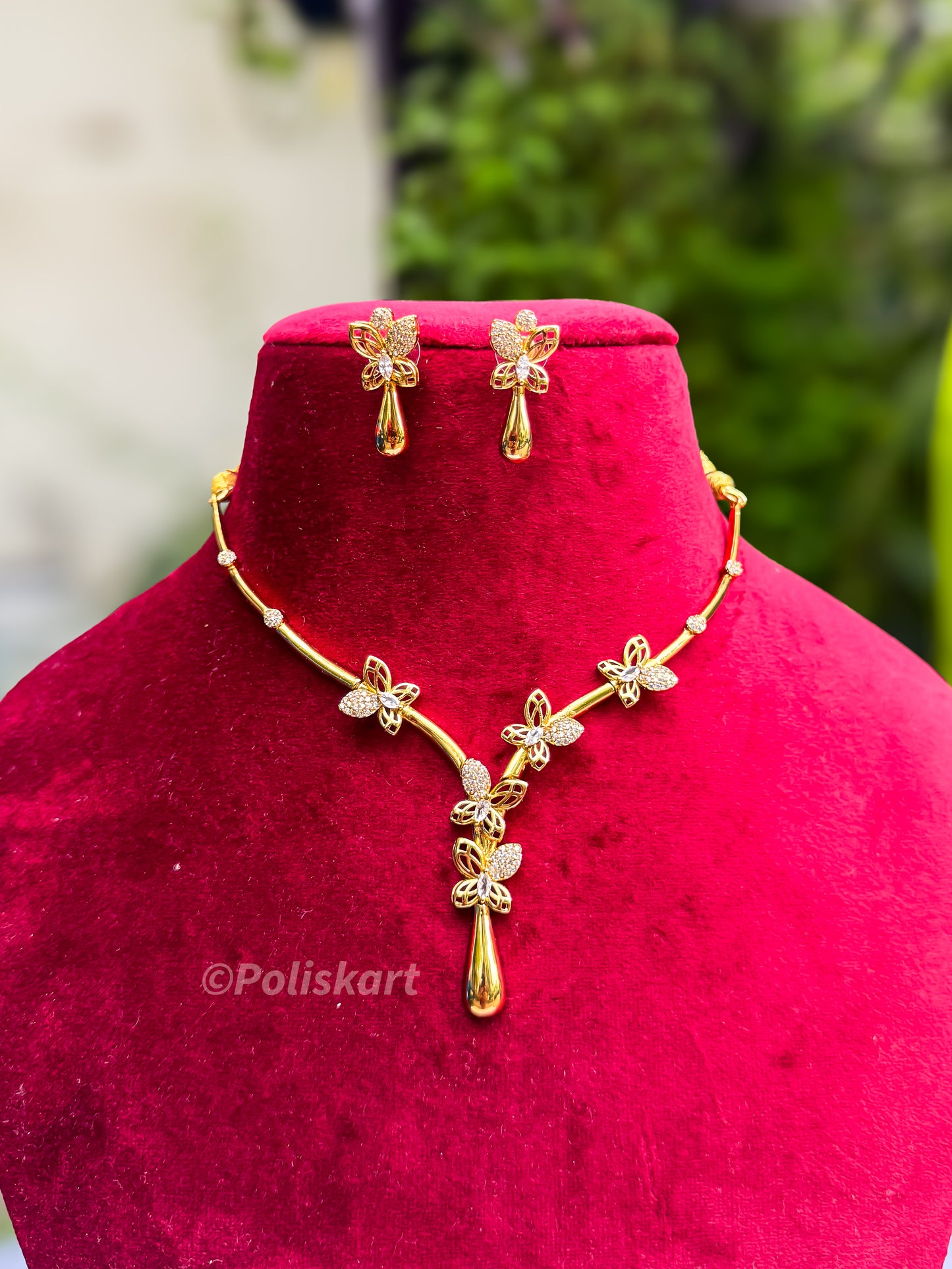 PK127 - White stone worked Butterfly necklace with earing