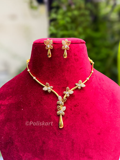 PK127 - White stone worked Butterfly necklace with earing