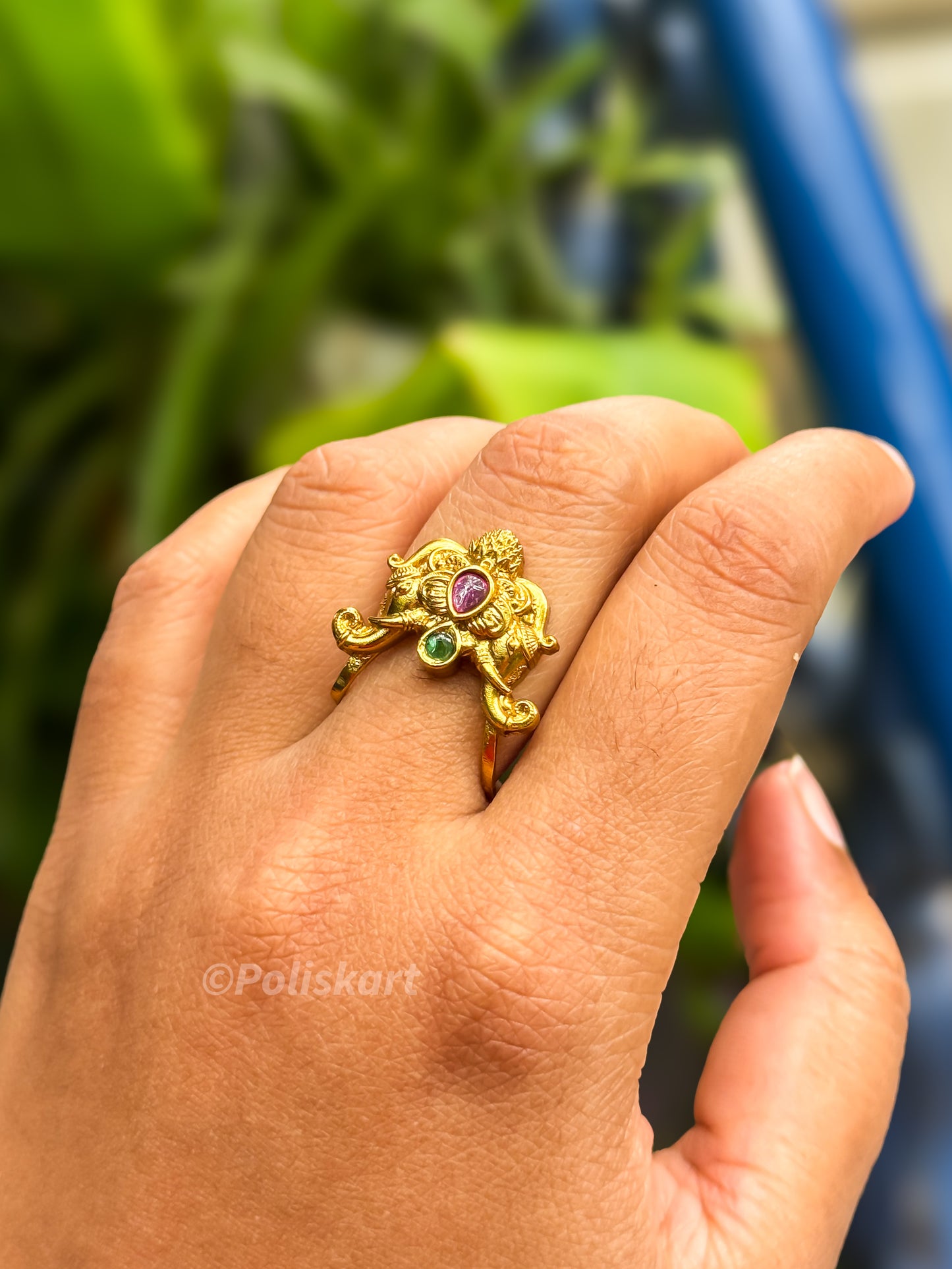 PK131 - Free size vangi ring - peacock design