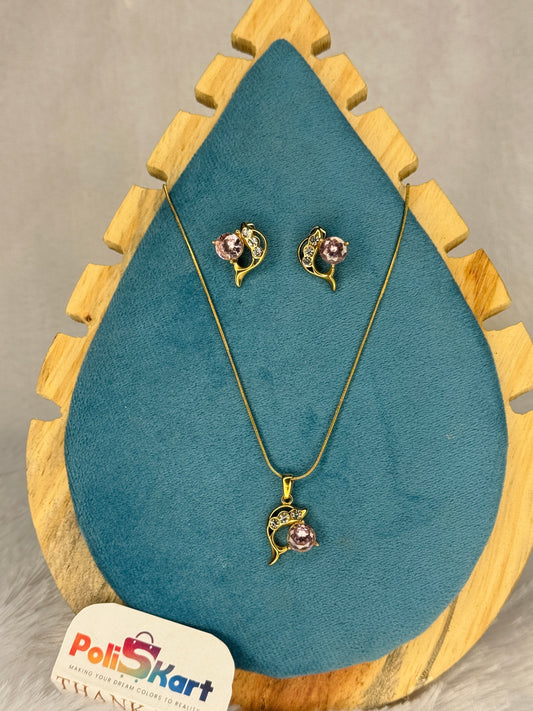 PK154 - Anti-tarnish chain with stud - Pink single dolphin design