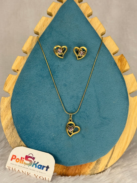PK152 - Anti-tarnish chain with stud - white double heart design
